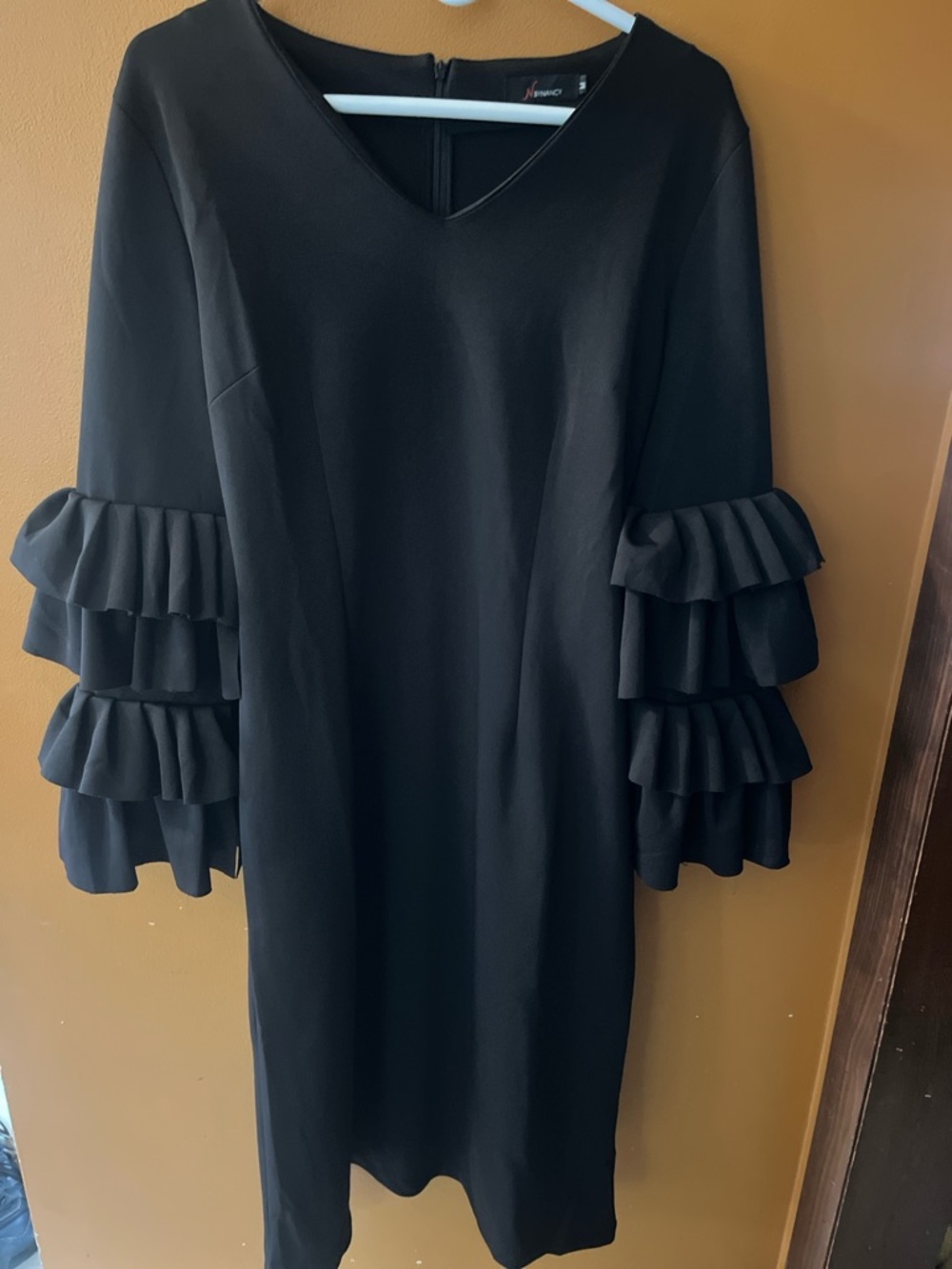 Black Ruffle Sleeve V-Neck Dress